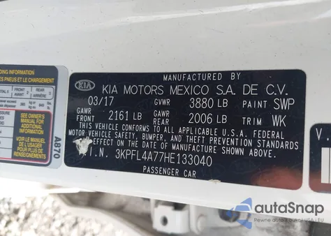 2017 Kia Forte Lx from USA, damaged, VIN 3KPFL4A77HE133040